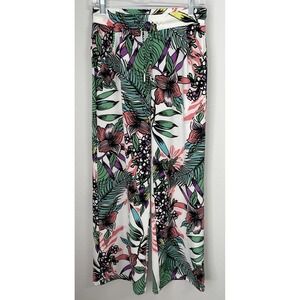 Beach Break‎ Pants Womens Sz M Polyester Blend Wide Leg Tropical Print Comfy